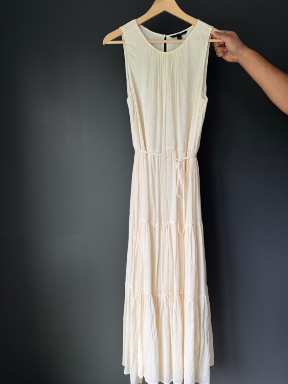 Banana Republic Cream Sleeveless Tiered Maxi with Waist Tie